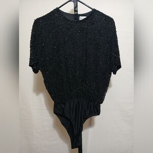 Oleg Cassini Black Beaded Body Suit